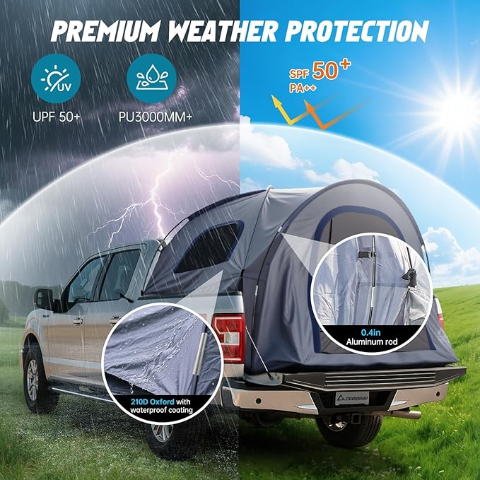 Truck Bed Tent for Pickup Trucks - Waterproof Camping Shelter with Insect‑Prevention Mesh & Quick Setup - Fits 5.5–6′ Beds - Rainproof Outdoor Shelter for Fishing, Hiking, Travel