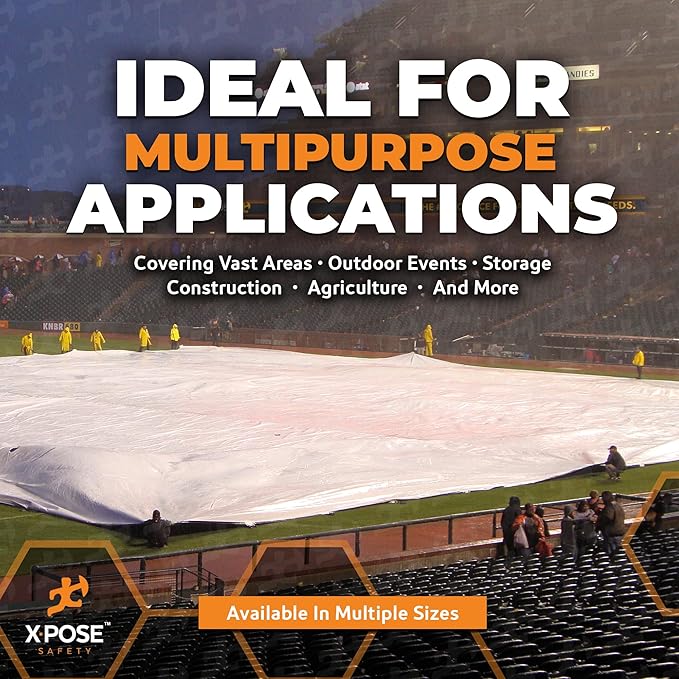 Heavy Duty White Poly Tarp 120' X 120' - Multipurpose Protective Cover - Durable, Waterproof, Weather Proof, Rip and Tear Resistant - Extra Thick 12 Mil Polyethylene - by Xpose Safety