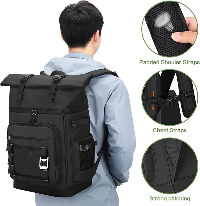 Insulated Cooler Backpack, 40L Expandable Leakproof Waterproof, Dual Compartments (23L+17L) with Expandable Upper Section, Portable for Beach Camping Picnic Travel