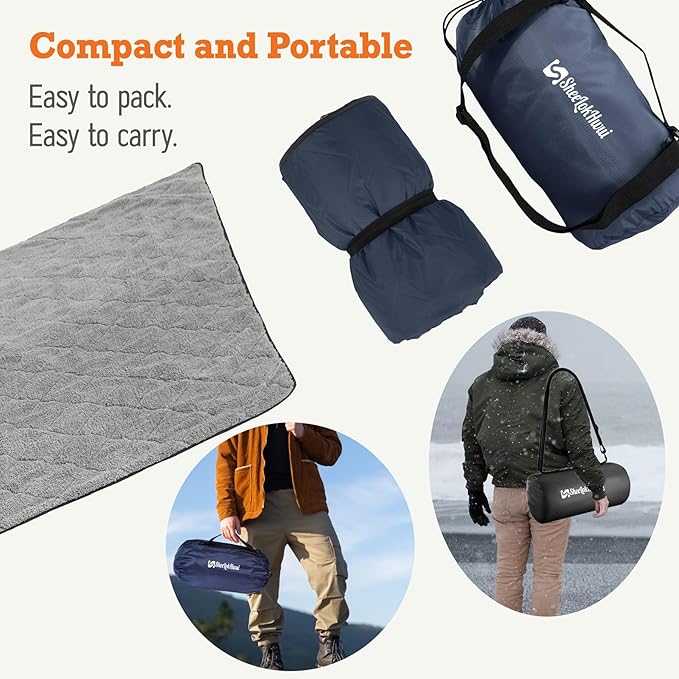 Outdoor/Indoor Sherpa Blanket, Oversized Waterproof Stadium Blanket for Cold Weather. Warm, Soft, Portable, Great for Stadium, Sports Events, Camping, Indoor - 82x56in., Royal Blue