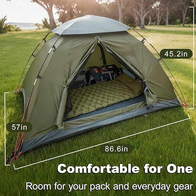 Camping Tent, 1/2 Person Tent, Lightweight Waterproof Backpacking Tent, 5-Minute Setup Outdoor Tent with Carry Bag, Ideal for Camping Hiking