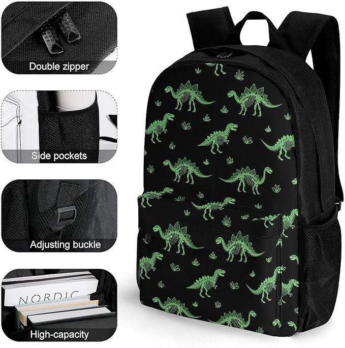 Sturdy Rucksack for College Bookbag and Outdoor Hiking with Large Capacity Dinosaur Men Women