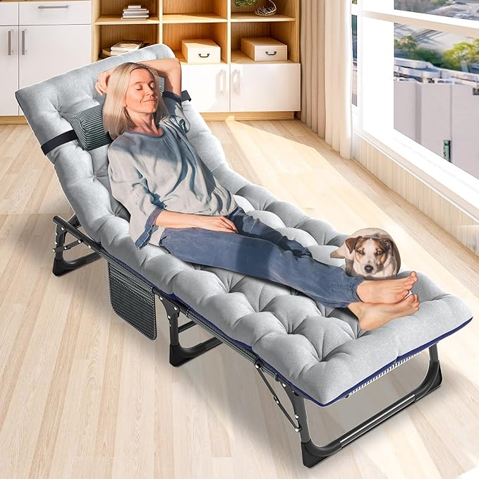 LILYPELLE Lounge Chair with Mattress, Heavy Duty Outside Lounge Chair Outdoor Portable Folding Lounge Chairs Sleeping Cots Bed for Camping, Pool, Beach, Patio