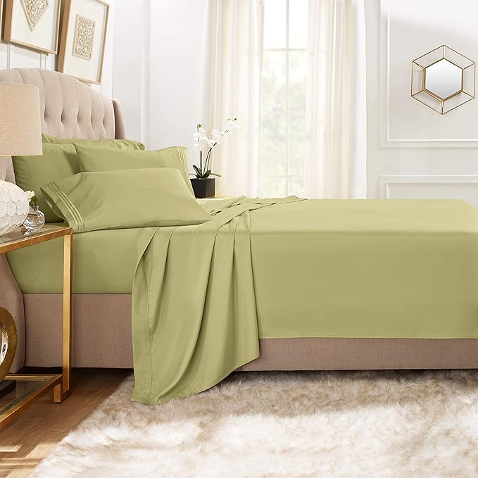 Clara Clark Full Sheets, 6 Piece Set - Hotel Luxury Bed Sheets, Super Soft Bedding Set, Full Size, Sage Green