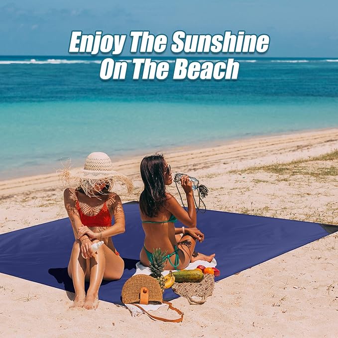 Odoland Pocket Blanket Picnic Blanket, 71" x 63" SandProof Waterproof Outdoor Beach Blanket with Portable Bag, Foldable Lightweight Sand Free Quick Drying Beach Mat for Hiking Camping Travel, Blue