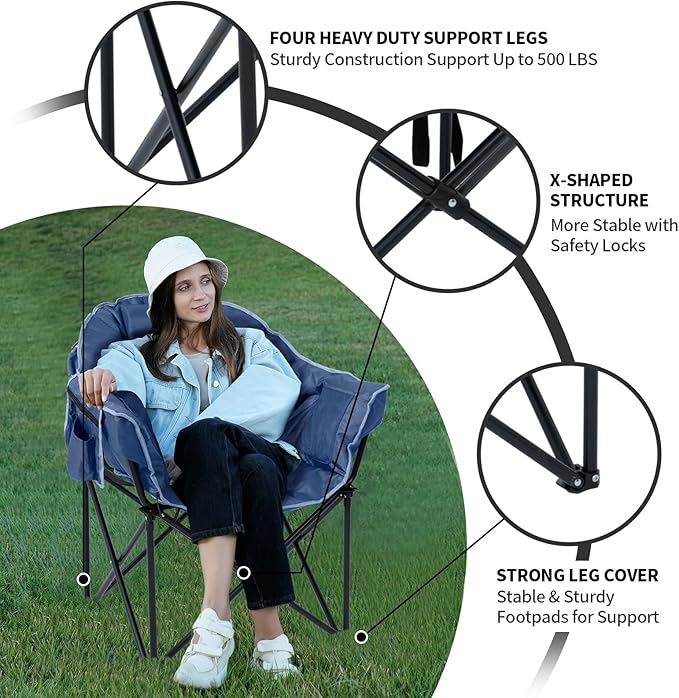 2 Pack Oversized Heated Camping Chair, 3 Heating Levels Soft Padded Camp Chairs with Pillow and Storage Bag, 2 Pack Portable Folding Outdoor Heated Moon Chair for Lawn Patio Beach and Picnics