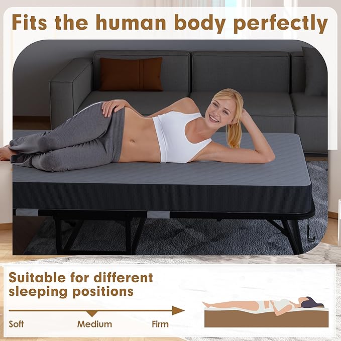 Bonusall Folding Bed with 5" Thick Memory Foam Mattress, Twin Size Rollaway Guest Bed for Adults, Sturdy Metal Frame Foldable Bed on Wheels, Portable Space-Saving Bed for Home & Office, 75" x 38" | 5" Memory Foam Base, 450 lbs Max Capacity, 360° Swivel...