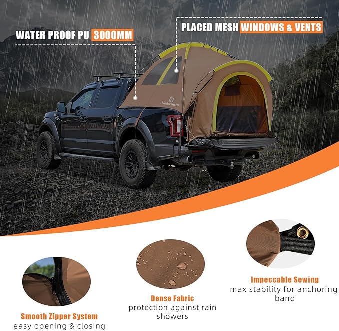 Umbrauto Truck Bed Tent, Waterproof PU2000mm Single Layer Truck Tents for 5.5-5.8'Ft, Full Size Pickup Tent Camping for 2 Person with Carry Bag, brown(Single layer)