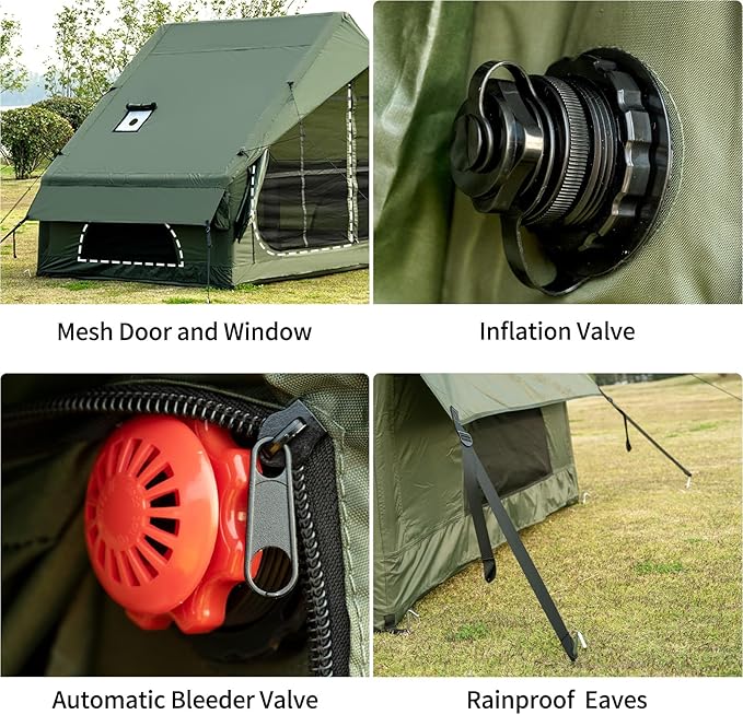 Inflatable Camping Tent with Hand Pump Waterproof Outdoor Blow up Tent 2-8 Person Oxford 4 Season Glamping Air Tent Cabin House with Mesh Windows & Door