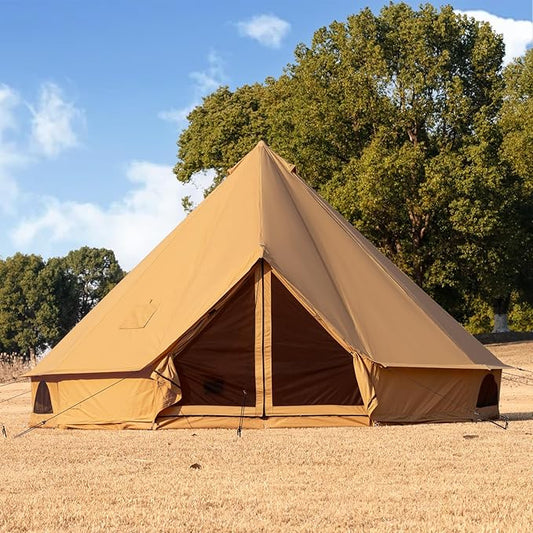 Cotton Canvas Bell Tent with Stove Jack, Roomy Yurt for Family Glamping Camping, 4 Season Tent with Zipped Removable Floor