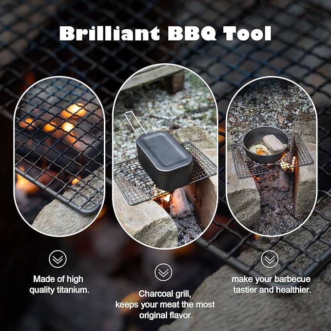 Boundless Voyage Mini Size Durable Titanium Charcoal BBQ Grill Plate Include a Carry Bag for Outdoor Camping Beach