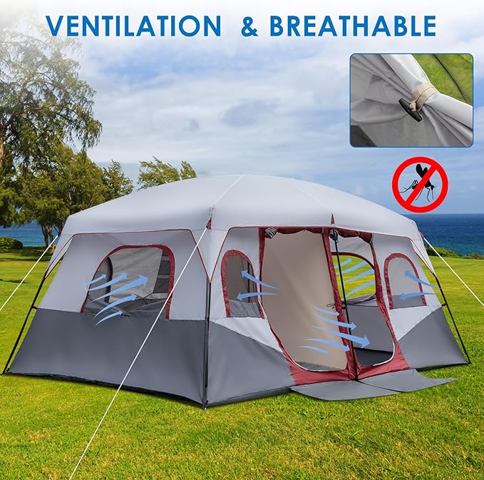 Outvita 8/10 Person Camping Tent, Large 2 Room Family Tent with Weatherproof Instant Cabin Shelter with Rainfly & Carry Bag for Backpacking Hiking Car Traveling…