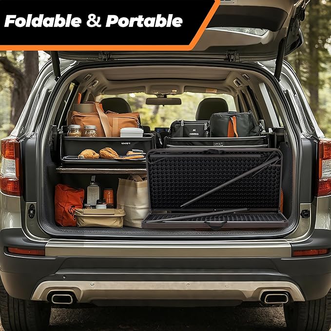 34" Camping Table, Portable Square Camping Card Table with Collapsible Legs & Carrying Handle, Plastic Tables for Outdoor Cooking,Camping,Picnic, Office, Party, Brown