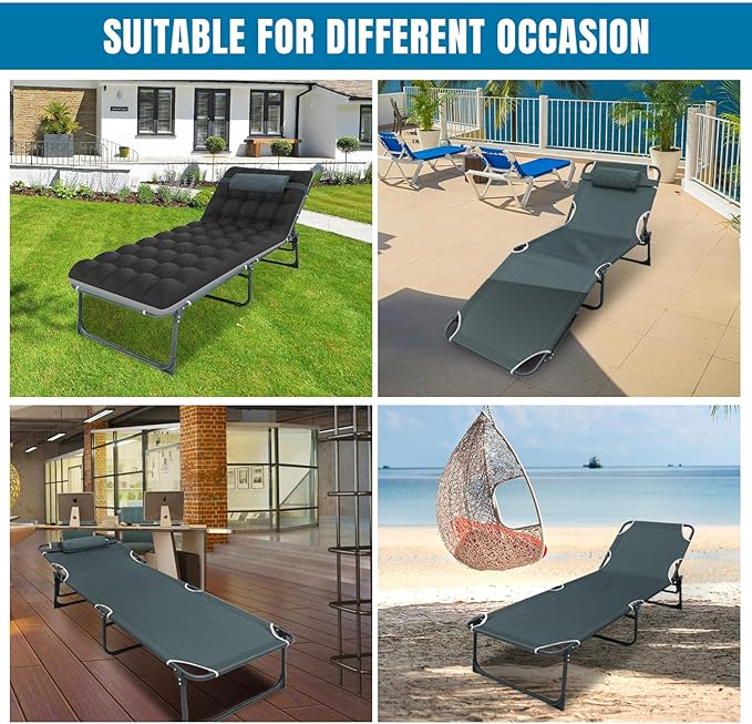 Big RED Camping Sleeping Cot,5-Position Folding Cot,Lounge Chair with Mattress,Folding Sleeping Cot,Camping Cots for Adults, Heavy Duty Lounges Chairs for Outside, Beach, Lawn