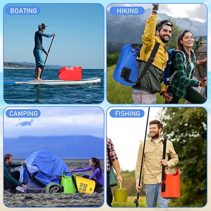 Jexine 15 Pack Dry Bag Waterproof, 5L Ultralight Dry Sacks Roll Top Storage Bag Backpack Camping Portable Outdoor Bags Keep Gear for Backpacking Kayaking Hiking Swimming Fishing Boating (Multicolor)