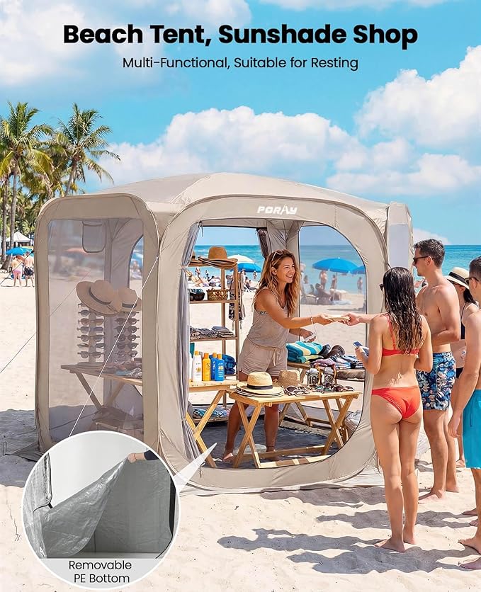 Porayhut Pop up Screen House Tent Sun Shelter with Breathable Mesh Doors,Portable Camping Tent with Detachable Waterproof Floor,10x10FT Screen Canopy Outdoor for Family Friends Party