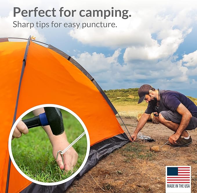 Pinnacle Mercantile 10 Pack Tent Stakes Metal Garden Edging Fence Hooks Pegs Christmas Decoration Stakes Made USA 9 inches Long
