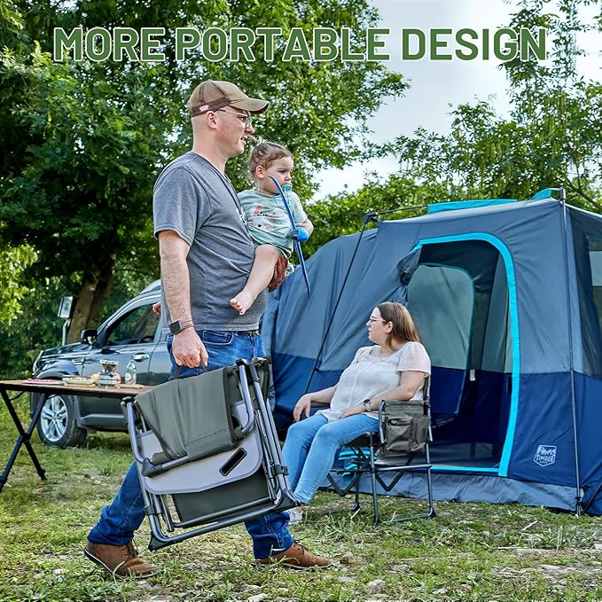 TIMBER RIDGE Aluminum Camping Directors Chair with Side Table Pocket, Portable Folding Chair, Heavy Duty Lawn Chair for Fishing Trip Picnic Concert Outdoor 400lbs, Grey 2 Pack