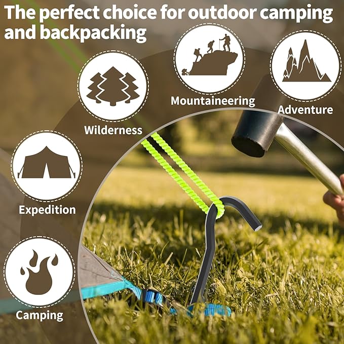 20Pcs Metal Tent Pegs with Hooks. 7 inches Durable Garden Stake Ground Anchors Awning Metal Hooks. Heavy Duty, Waterproof & rustproof. Ideal for Camping, Yard Decor, Picnic & tarp(Black)