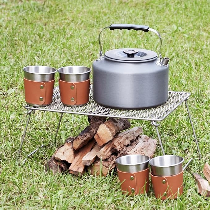 Bulin 2.2L Camping Kettle with 2&4 Stainless Steel Cups for Outdoor Camping Cookware Hiking Backpacking Kitchen Campfire and Picnic, Carrying Bag