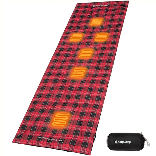 KingCamp 6 Heating Zones Heated Sleeping Bag Pad, 3s Heat-up Portable XL Sleeping Bag Liner for Cold Weather Camping, Hiking, Multi USB Power Supported, Compact Bag Included