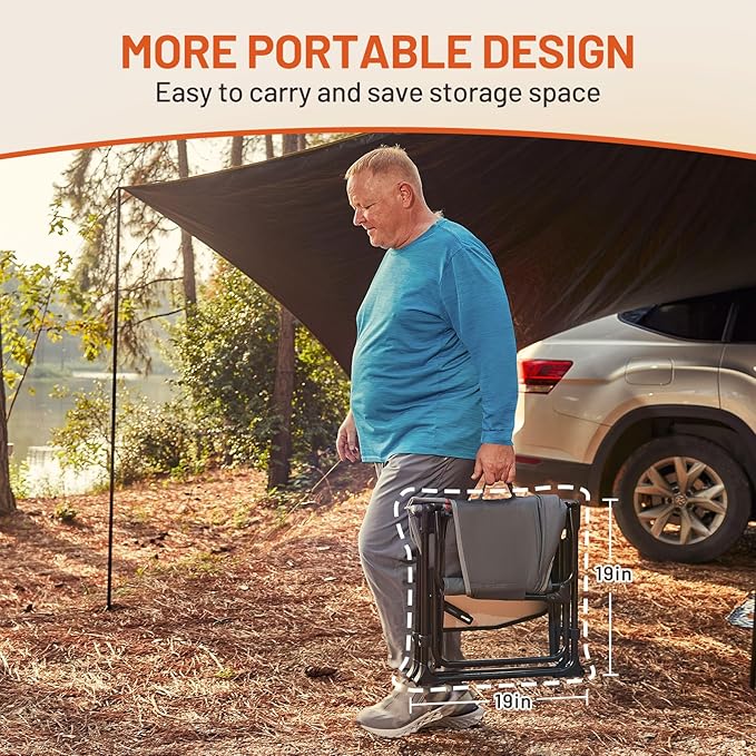 TIMBER RIDGE Heavy Duty Aluminium Heated Camping Chair with Compact Size, Portable Directors Chair Supports Up to 400lbs with Side Table and Pocket for Camping, Lawn, Sports (Power Bank not Included)