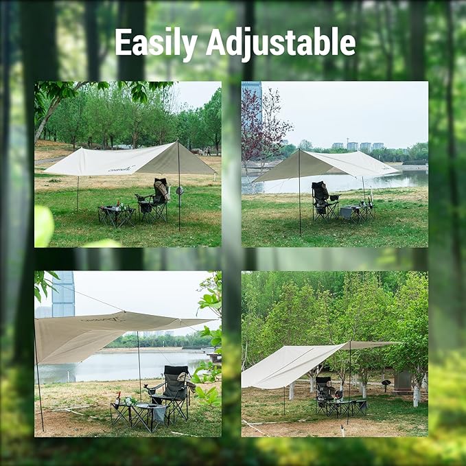 Camping Tarp 13x10ft Waterproof Rain Tarp Portable Multifunctional Outdoor Camping Tent Tarps Lightweight Backpacking Rainfly Shelter with Included Extra Long Lines & Stakes