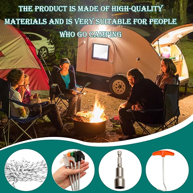 22 Pcs Screw in Tent Stakes Heavy Duty Kit Include 16 8 Inch Ground Anchor Tent Pegs 4x9.8ft Rope 1 Hex Head Driver 1 Stopper T Pull Hook for Backyards, Canopy, Garden and Outdoor Camping