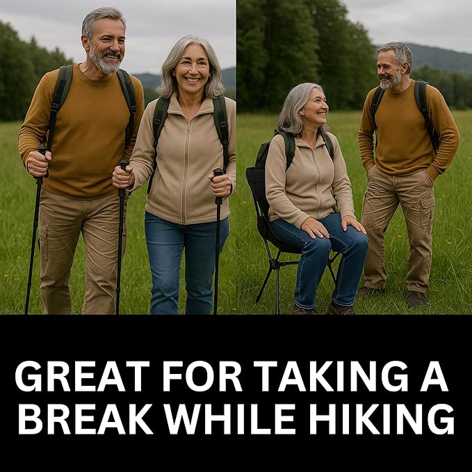 3-in-1 Camping Chair, Trekking Poles & Mounted Flashlight – All-in-One Backpacking Kit Small & Weighs Only 3 lbs – Lightweight Aluminum Hiking Poles - Chair & High Lumen LED Light
