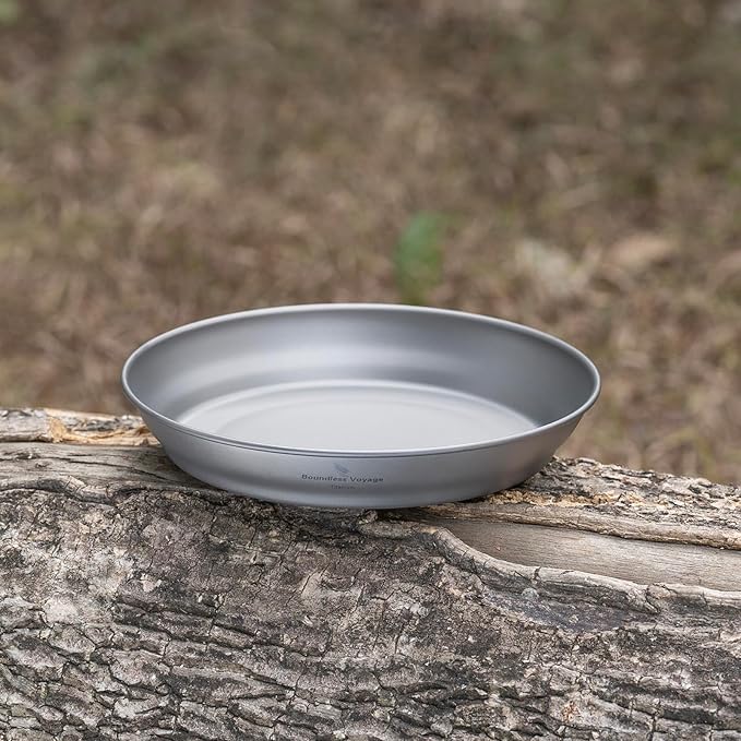 iBasingo 183mm Titanium Trek Plate Dishes Saucer Portable Kitchen Tableware Small Pan Ultralight for Outdoor Travel Backpacking Camping Hiking & Home Everyday Use Ti1109T