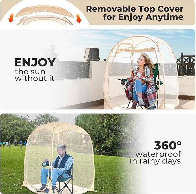 All Weather Proof Pod,Outdoor Weather Tent Sports Pod,540°View Bubble,Pop Up Screen House with Carry Bag,Screen Room for Sport Event,Camping,Fishing,Cheering