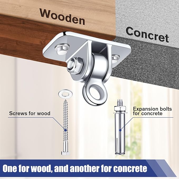 Tandefio 6 Sets of Robust Swing Hangers for Wooden Concrete Set with Swing Hook Screw Bolt Washer Swingset Accessory for Porch Patio Yoga Indoor Outdoor,Over 1800 lb Capacity (Stainless Steel Color)