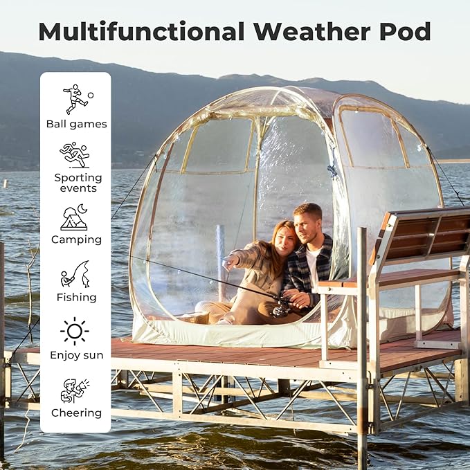 All Weather Proof Pod,Outdoor Weather Tent Sports Pod,540°View Bubble,Pop Up Screen House with Carry Bag,Screen Room for Sport Event,Camping,Fishing,Cheering