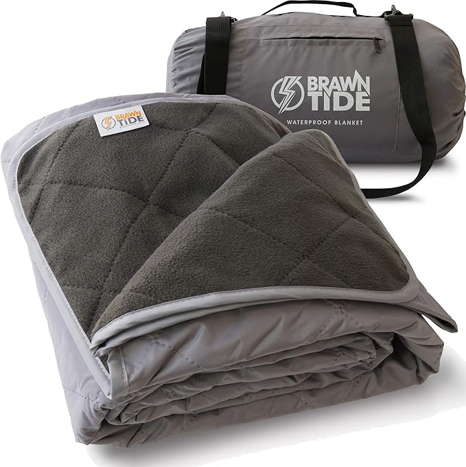 BRAWNTIDE Large Outdoor Waterproof Blanket - Extra Thick Fleece, Warm, Windproof, Sandproof, Quilted, 82" x 55", Ideal for Beaches, Picnics, Camping, Stadiums, Dogs, Car