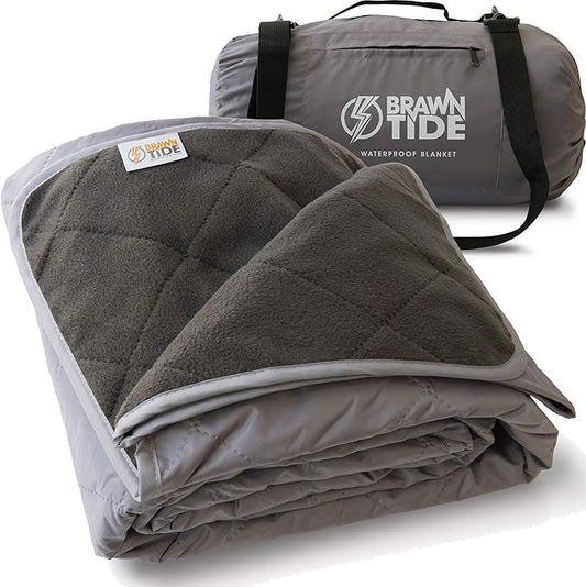 BRAWNTIDE Large Outdoor Waterproof Blanket - Extra Thick Fleece, Warm, Windproof, Sandproof, Quilted, 82" x 55", Ideal for Beaches, Picnics, Camping, Stadiums, Dogs, Car