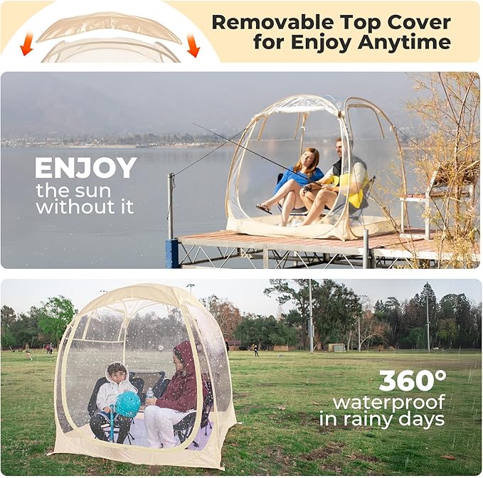 All Weather Proof Pod,Outdoor Weather Tent Sports Pod,540°View Bubble,Pop Up Screen House with Carry Bag,Screen Room for Sport Event,Camping,Fishing,Cheering