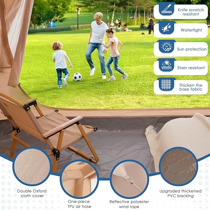 Inflatable Camping Tent with Electric Air Pump - 420D Heavy Duty Oxford - 5 Min Auto-Inflation - Panoramic Stargazing Skylight - 4 Season Luxury Glamping Cabin, 4-10 Person Multiple Sizes