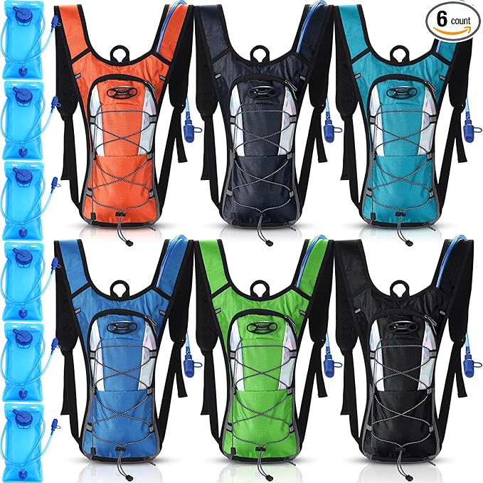 Chunful 6 Pack Running Hydration Backpack Lightweight Water Backpack Essential for Festivals Rave Hydration Pack with 2L Hiking Water Bladder for Adult Running Cycling Climbing Hiking