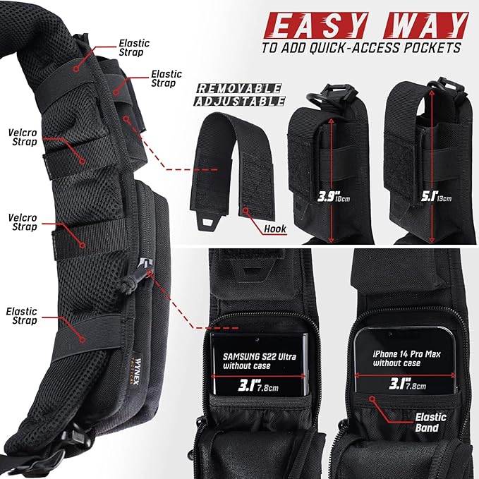WYNEX Molle Accessories Pouch of Double Zipper Pocket Version, Backpack Strap Pouch Shoulder Strap Molle Attachment Tactical Accessories Bag Shoulder Starps Zipper Pocket Additional Phone Holder