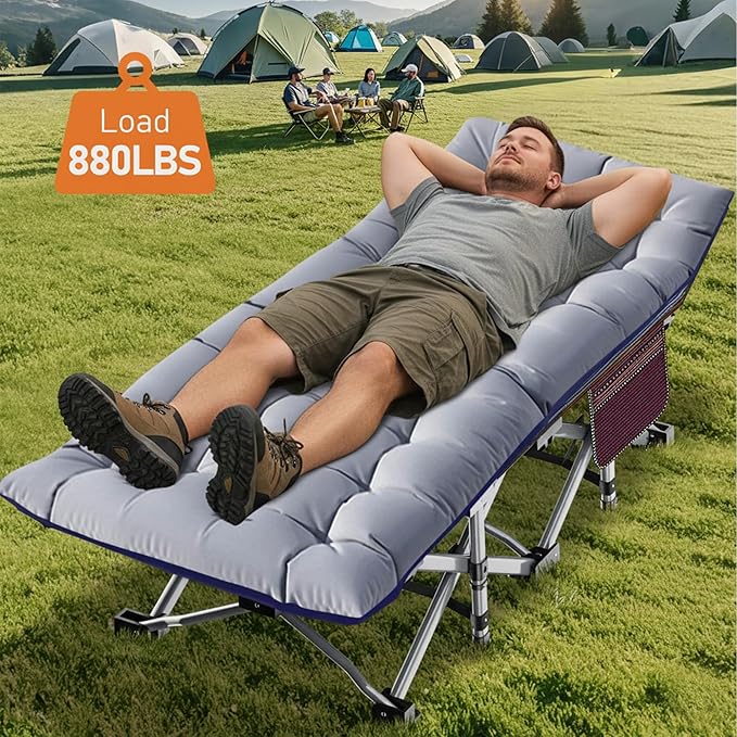 ABORON Camping Cot for Adults, Folding Sleeping Cot with Mattress, 500 lb Capacity Heavy Duty Outdoor Folding Sleeping Bed, Portable Cot Bed for Camping, Indoor Guest Use, Home & Travel