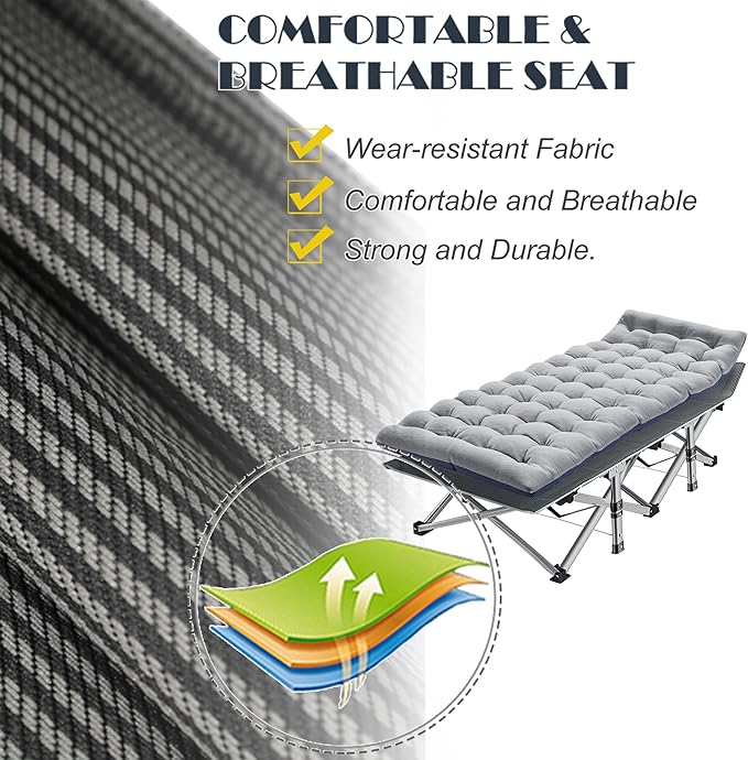 ABORON Camping Cot for Adults, Folding Sleeping Cot with Mattress, 500 lb Capacity Heavy Duty Outdoor Folding Sleeping Bed, Portable Cot Bed for Camping, Indoor Guest Use, Home & Travel