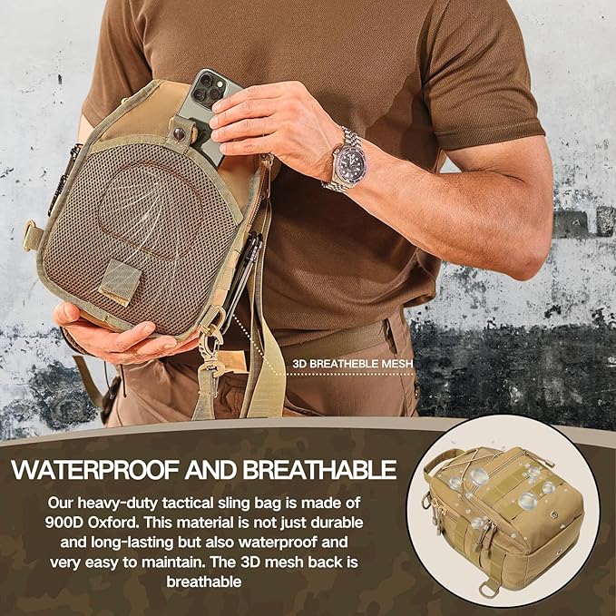 Tactical Shoulder Sling Bag Small Outdoor Chest Pack Backpack for Men Traveling, Trekking, Camping, Sling Backpack
