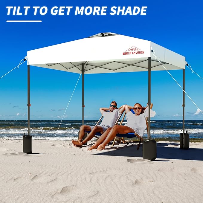 8x8 Pop Up Canopy, Easy Up Canopy Tent, Heavy Duty Tents for Parties, One Person Set Up Event Tent, White