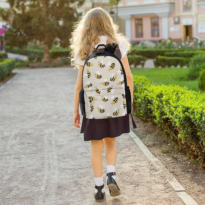 Polyester Daypack Backpack for Sports Travel Running, Big Capacity Anti-Theft Multipurpose Carry On Bag, Cute Bee Pattern Laptop Book Bag Rucksack