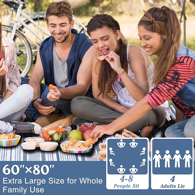 Oversized Waterproof Picnic Mat, Dustproof Washable Outdoor Beach Mat. Suitable for Camping, Outdoor, Beach, Party and Concert (Dark Blue & Gray, 80" x 60")