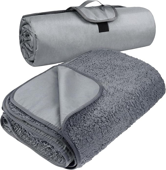 Tirrinia Large Waterproof Outdoor Blanket, Soft Warm Windproof Stadium Blanket with Sherpa Fleece and Foldable for Outdoor Sport, Baseball, Football, Beach, Concerts, Car