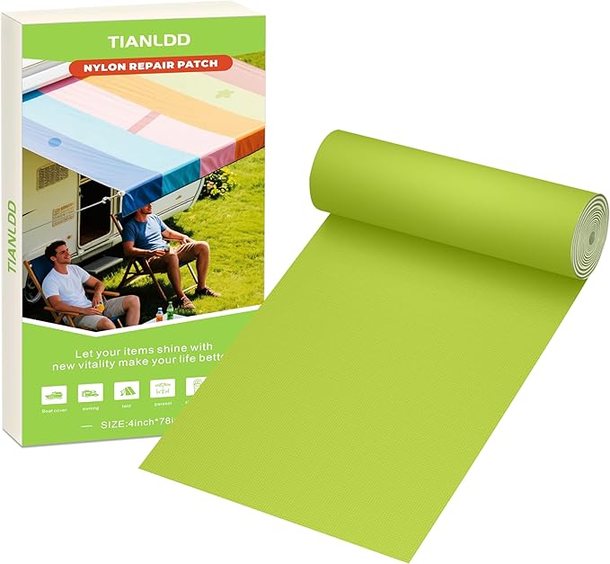 4x78in Nylon Repair Tape，Tent Repair Kit，Self Adhesive Waterproof Fabric Repair Tape for Tent, Umbrella, Sleeping Bag, Down Jackets,Knapsack.（Yellow Green）