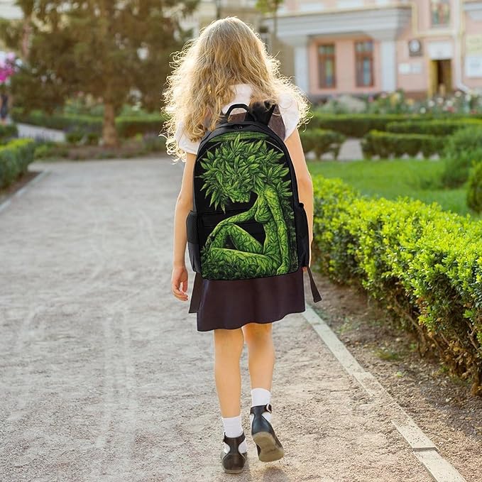 Backpack Anti-Theft Multipurpose Large Capacity Carry On Bag, Beauty Green Marijuanaweed Leaf Woman Camping Outdoor Backpack With Side Pockets