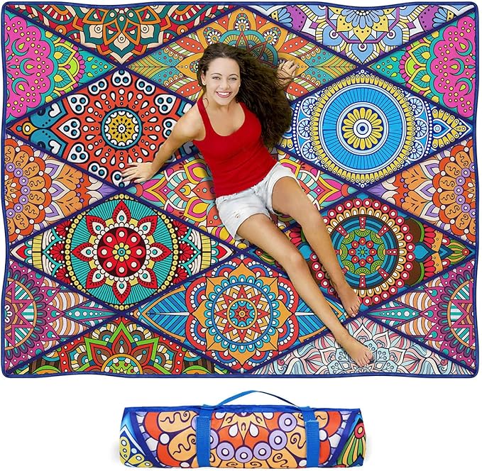 Waterproof Picnic Blankets Foldable & Portable 60''x80'' Boho Picnic Mat for Outdoors, Large Washable Picnic Blanket for Travel Camping Beach, Park Grass Picnic Blanket Accessories for Adults