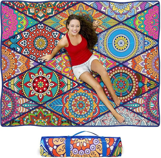 Waterproof Picnic Blankets Foldable & Portable 60''x80'' Boho Picnic Mat for Outdoors, Large Washable Picnic Blanket for Travel Camping Beach, Park Grass Picnic Blanket Accessories for Adults